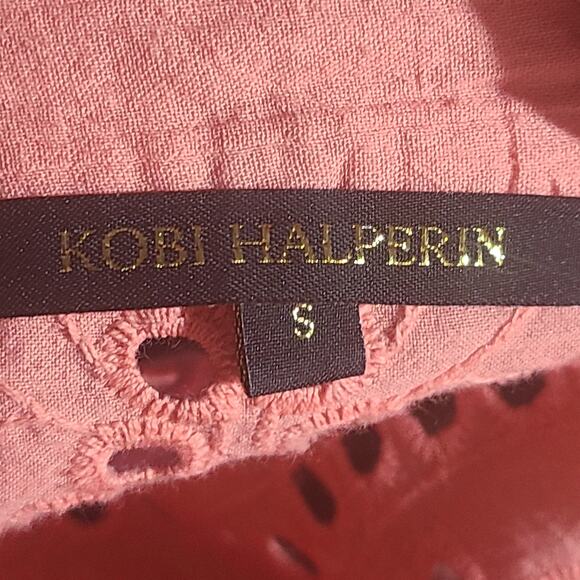 Kobi Halperin Winston Embroidered Eyelet Blouse Women’s S – Coral - Picture 2 of 11
